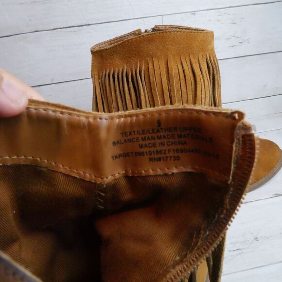 Mossimo Supply Co Womens Size 9 Brown Suede Fringe Side Zip Bootie - Picture 10 of 12